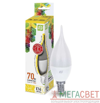 Лампа светодиодная LED-свеча на ветру-standard 7.5Вт свеча на ветру 3000К тепл. бел. E14 675лм 160-260В ASD 4690612004556