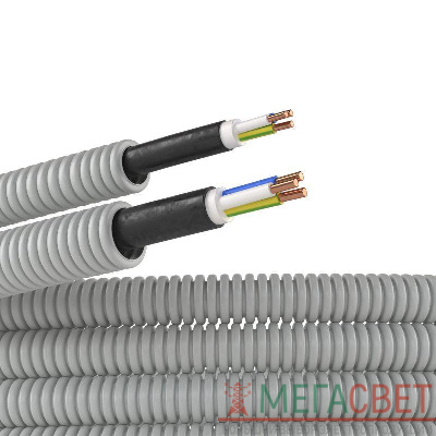 Труба гофрированная ПВХ гибкая d20мм с кабелем ВВГнг(А)-LS 3х2.5 РЭК ГОСТ+ сер. (уп.100м) DKC 9S920100 0