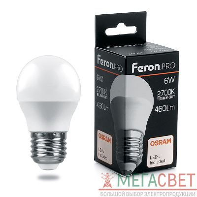 Лампа светодиодная Feron.PRO LB-1406 Шарик E27 6W 2700K 38068