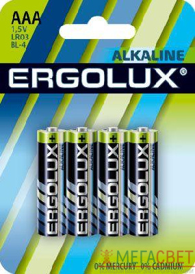Элемент питания алкалиновый LR03 BL-4 LR03 BL-4 1.5В Alkaline (блист.4шт) Ergolux 11744