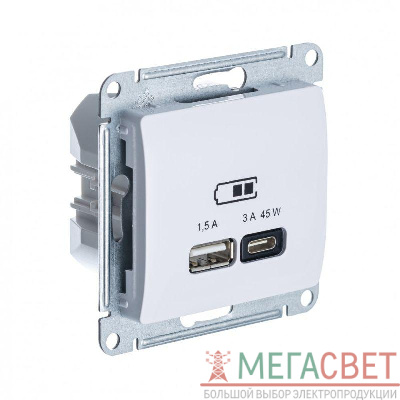 Розетка USB GLOSSA тип A+C 45Вт QC PD механизм бел. SchE GSL000129