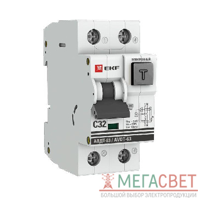 Выключатель автоматический дифференциального тока 2п C 32А 100мА тип A 6кА АВДТ-63 2мод. электрон. PROxima EKF DA63-32-100e