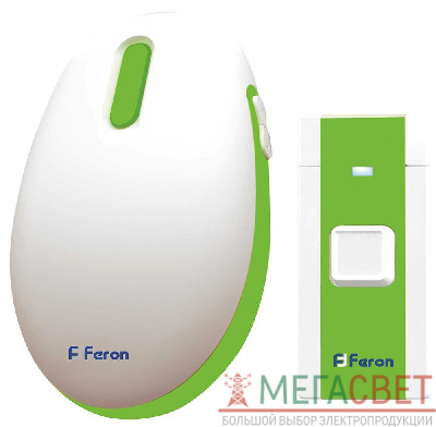 Звонок дверной беспроводной Feron E-375 Электрический 36 мелодии белый зеленый с питанием от батареек 23688