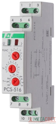 Реле времени PCS-516 (многофункц. (вход: START/RESET) 230В 8А 1перекл. IP20 монтаж на DIN-рейке)(аналог РВО-1М) F&F EA02.001.013