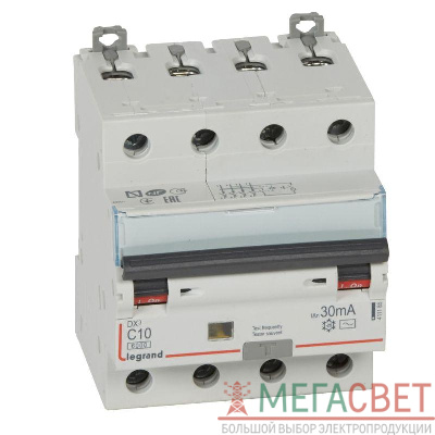 Выключатель автоматический дифференциального тока 4п C 10А 30мА тип AC 6кА DX3 Leg 411185