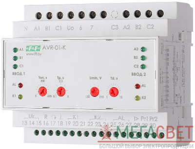 Устройство управления резервным питанием AVR-01-K (2 ввода; 1 нагрузка 35мм 3х400В+N 2х16А 2P IP20 монтаж на DIN-рейке) F&F EA04.006.001