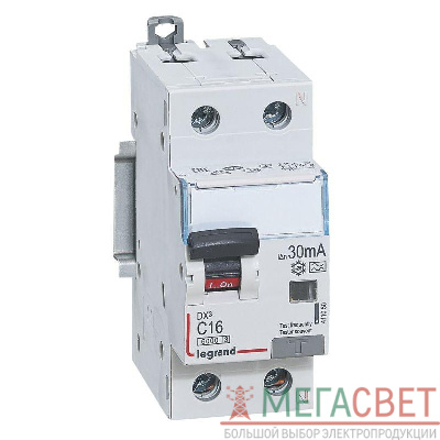 Выключатель автоматический дифференциального тока 2п (1P+N) C 16А 30мА тип A 6кА DX3 2мод. Leg 411050
