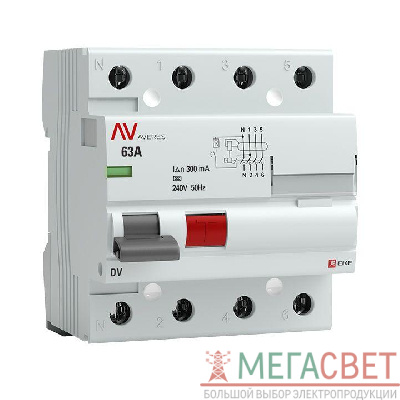 Выключатель дифференциального тока (УЗО) 4п 63А 300мА тип A DV AVERES EKF rccb-4-63-300-a-av