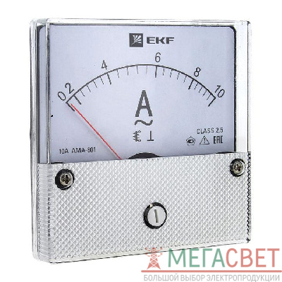 Амперметр аналоговый AM-A801 на панель 80х80 кругл. вырез 100А трансф. подкл. EKF am-a801-100/ama-801-100