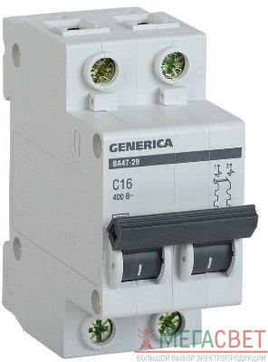 Выключатель автоматический модульный 2п C 16А 4.5кА ВА47-29 GENERICA ИЭК MVA25-2-016-C