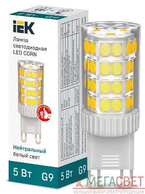 Лампа светодиодная CORN 5Вт капсула 4000К G9 230В керамика IEK LLE-CORN-5-230-40-G9