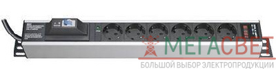 Блок распределения питания 6-м 16А Schuko вх. разъем Schuko для 19дюйм шкафов с 1п авт. выкл. выкл. защита от перенапряж. с индикатором сети DKC R5VSH6CBCD