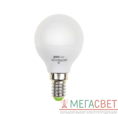 Лампа светодиодная PLED-ECO-G45 5Вт шар 3000К тепл. бел. E14 400лм 220-240В JazzWay 1036896A