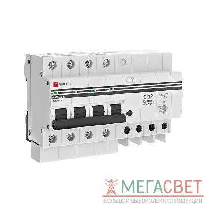 Выключатель автоматический дифференциального тока C 32А 100мА тип AC 6кА АД-4 S (электрон.) защита 270В PROxima EKF DA4-6-32-100S-pro