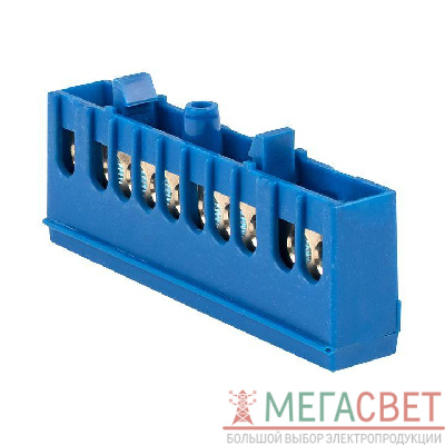 Шина нулевая N 6х9 10 отверстий синий изолированный корпус на DIN-рейку латунь PROxima EKF sn0-63-10-ib