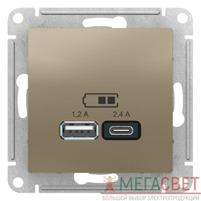 Розетка USB AtlasDesign тип A+C 5В/2.4А 2х5В/1.2А механизм шампань SchE ATN000539