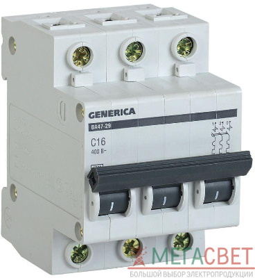 Выключатель автоматический модульный 3п C 16А 4.5кА ВА47-29 GENERICA ИЭК MVA25-3-016-C