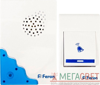 Звонок дверной беспроводной Feron Е-223  Электрический 32 мелодии белый синий с питанием от батареек 23679