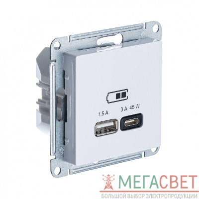 Розетка USB AtlasDesign тип A+C 45Вт QC PD механизм бел. SchE ATN000129