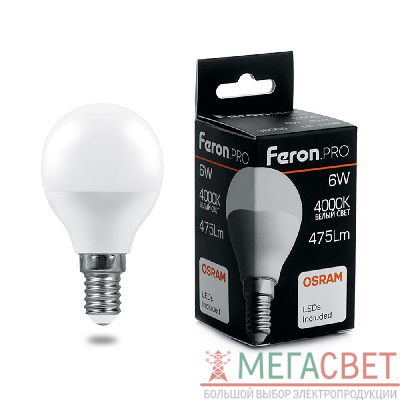 Лампа светодиодная Feron.PRO LB-1406 Шарик E14 6W 4000K 38066