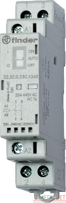 Контактор модульный 2NO 25А AgSnO2 230В AC/DC 17.5мм IP20 опции: мех.индикатор + LED специальная версия с нормированным срабатыванием (Umin=0.6Un) FINDER 223202309201