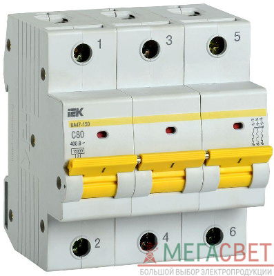 Выключатель автоматический модульный 3п C 80А 15кА ВА47-150 IEK MVA50-3-080-C