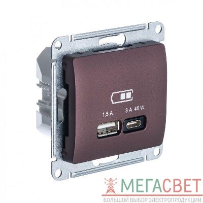 Розетка USB GLOSSA тип A+C 45Вт QC PD механизм баклаж. SchE GSL001129