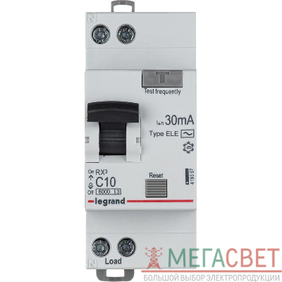 Выключатель автоматический дифференциального тока 1п (1P+N) C 10А 30мА тип AC 6кА RX3 Leg 419397