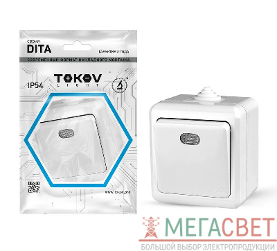 Выключатель 1-кл. ОП Dita IP54 10А 250В с индикацией бел. TOKOV LIGHT TKL-DT-V1I-C01-IP54