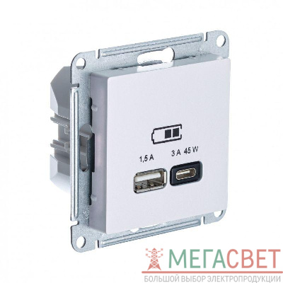Розетка USB AtlasDesign тип A+C 45Вт QC PD механизм жемчуг SchE ATN000429