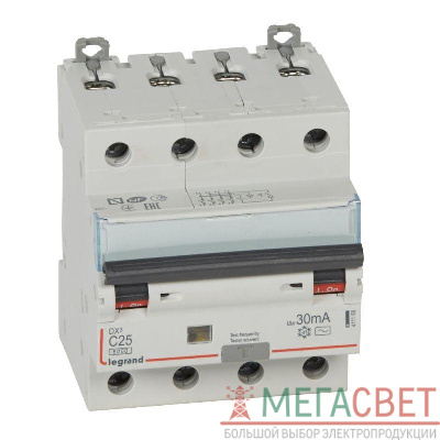 Выключатель автоматический дифференциального тока 4п C 25А 30мА тип AC 6кА DX3 4мод. Leg 411188