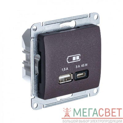 Розетка USB GLOSSA тип A+C 45Вт QC PD механизм шоколад SchE GSL000829