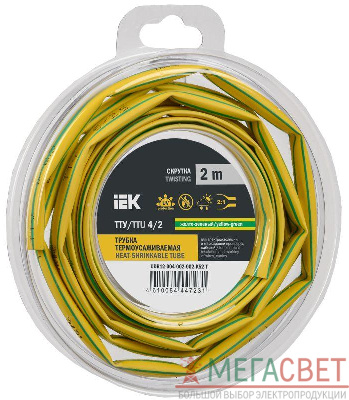 Трубка термоусадочная ТТУ нг-LS 4/2 желт./зел. (уп.2м) IEK UDR12-004-002-002-K52-T