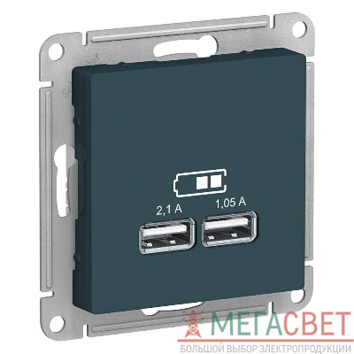 Розетка USB AtlasDesign тип A+A 5В 1х2.1А 2х1.05А механизм изумруд SchE ATN000833