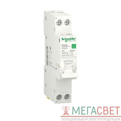 Выключатель автоматический дифференциального тока 2п C 6А 6000А 30мА тип AC Resi9 18мм SchE R9D87606