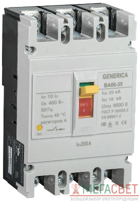 Выключатель автоматический 3п 200А 25кА ВА66-35 GENERICA IEK SAV30-3-0200-G