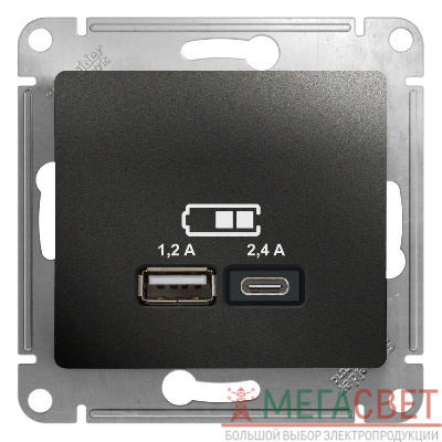 Розетка USB Glossa тип A+C 5В/2.4А 2х5В/1.2А механизм антрацит SchE GSL000739