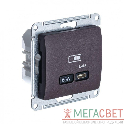 Розетка USB GLOSSA тип C 65Вт QC PD механизм шоколад SchE GSL000827