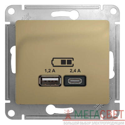 Розетка USB Glossa тип A+C 5В/2.4А 2х5В/1.2А механизм титан SchE GSL000439