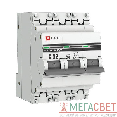 Выключатель автоматический модульный 3п C 32А 4.5кА ВА 47-63 PROxima EKF mcb4763-3-32C-pro