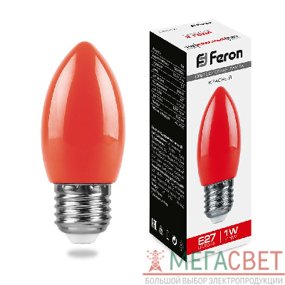 Лампа светодиодная Feron LB-376 свеча E27 1W красный 25928
