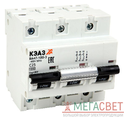 Выключатель автоматический модульный 3п C 80А 10кА ВА47-100-3С80-УХЛ3 КЭАЗ 141629
