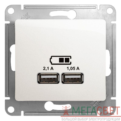 Розетка USB 2-м СП Glossa тип A+A 5В/2100мА 2х5В/1050мА механизм перламутр. SchE GSL000633