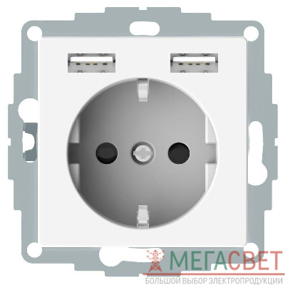Розетка 3-м СП Merten SM 16А IP20 Schuko с 2-мя заряд. устройствами USB 2.4А механизм бел. SchE MTN2366-0319