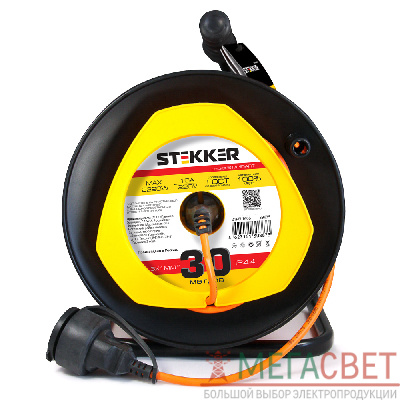 Удлинитель на пластиковой катушке Stekker STD02-11-30 (UG), 30м, 1гнездо с/з 3*1, оранжевый, серия Standart 39635