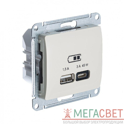 Розетка USB GLOSSA тип A+C 45Вт QC PD механизм молоч. SchE GSL000929