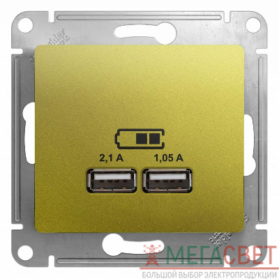 Розетка USB 2-м СП Glossa тип A+A 5В/2100мА 2х5В/1050мА механизм фисташк. SchE GSL001033
