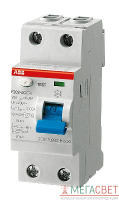Выключатель дифференциального тока (УЗО) 2п 40А 30мА тип A F202 ABB 2CSF202101R1400