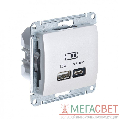 Розетка USB GLOSSA тип A+C 45Вт QC PD механизм перл. SchE GSL000629