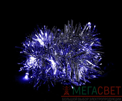 Светодиодная гирлянда Feron CL404 мишура 2м + 0.5м синий с питанием от батареек 26814